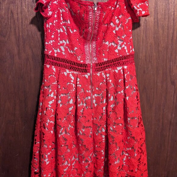 Francesca's Collections Beverly Red Lace Off-Shoulder Mini Dress - Picture 3 of 6